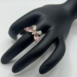 Gold Tone Rhinestone Butterfly Ring
